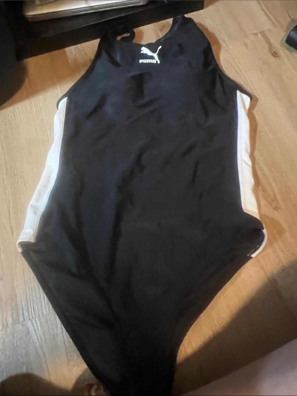 Puma Black and White Athletic One-Piece Swimsuit